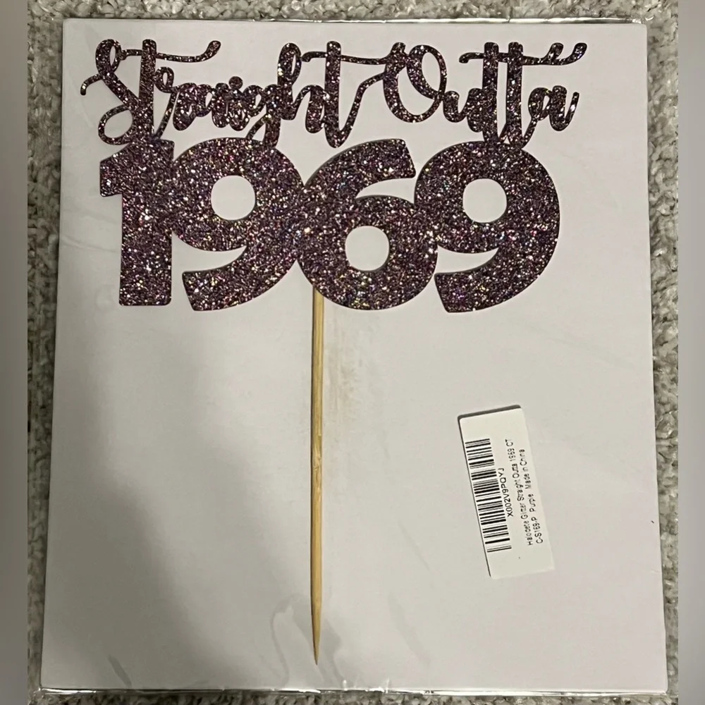 Straight Outta 1969 Cake Topper Purple Sparkle Glitter Party Decoration Birthday